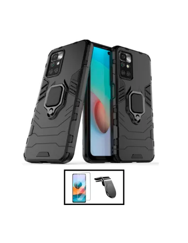 Kit Vidro Premium Full Cover + Capa Military  + Suporte Magnético L para Xiaomi Redmi 10 Prime 2022 - Preto