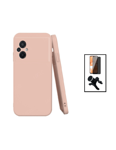 Kit Película de Vidro 5D Anti-Spy + Capa Silicone Líquido + Suporte Magnético de Carro Reforçado para Xiaomi Poco M5 - Rosa