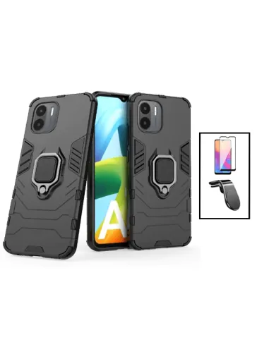 Kit Vidro Premium Full Cover + Capa Military  + Suporte Magnético L para Xiaomi Redmi A2 - Preto