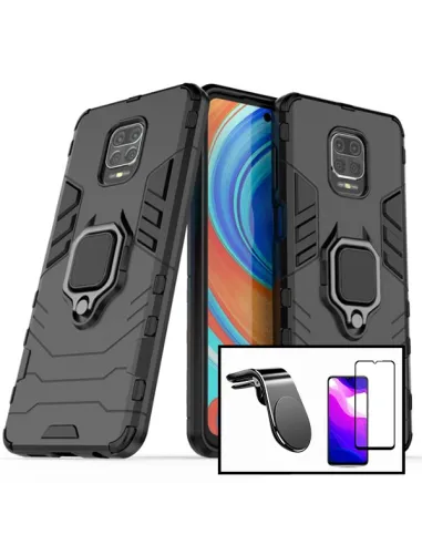 Kit Vidro Premium Full Cover + Capa Military  + Suporte Magnético L para Xiaomi Redmi Note 10 Lite