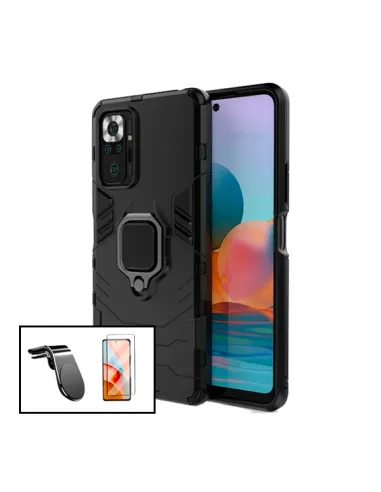 Kit Vidro Premium Full Cover + Capa Military  + Suporte Magnético L para Xiaomi Redmi Note 10 Pro