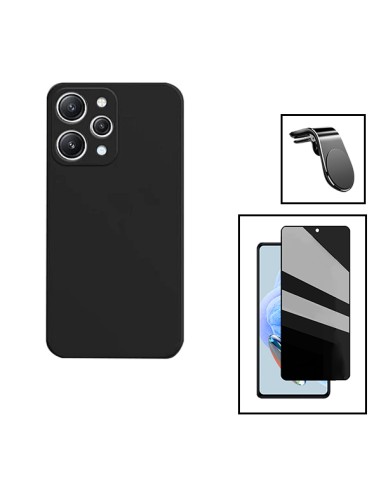 Kit Película de Vidro 5D Anti-Spy + Capa Silicone Líquido + Suporte Magnético L Safe Driving Carro para Xiaomi Redmi 12 - Preto