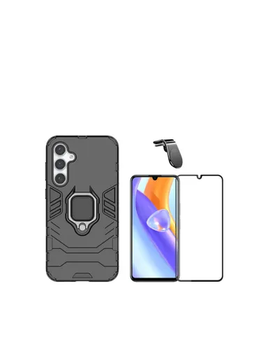 Kit Vidro Premium Full Cover + Capa Military  + Suporte Magnético L  para Samsung Galaxy A05s - Preto