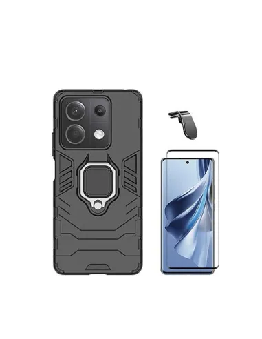 Kit Vidro Premium Full Cover + Capa Military  + Suporte Magnético L  para Xiaomi Poco X6 5G - Preto