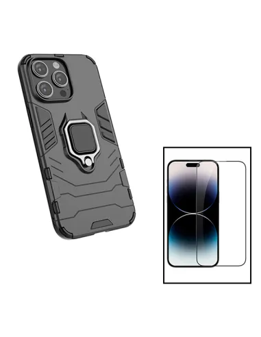 Kit Vidro Premium Full Cover + Capa Military  para Apple iPhone 15 Pro - Preto