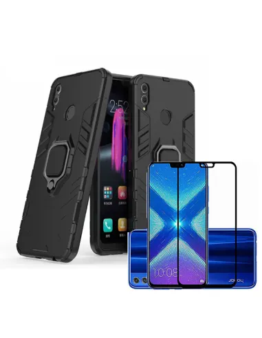 Kit Vidro Premium Full Cover + Capa Military  para Huawei Honor 8X