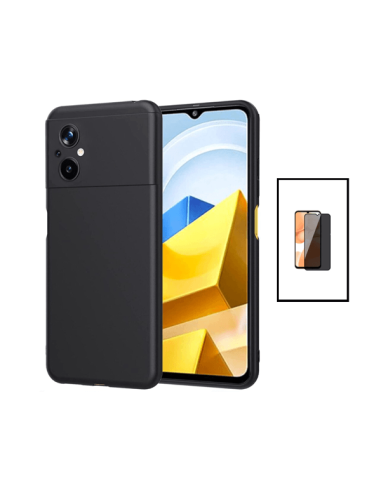 Kit Película de Vidro 5D Anti-Spy + Capa Silicone Líquido para Xiaomi Poco M5 - Preto