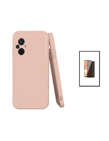 Kit Película de Vidro 5D Anti-Spy + Capa Silicone Líquido para Xiaomi Poco M5 - Rosa