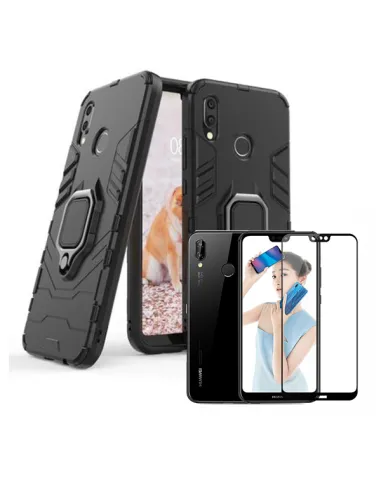 Kit Vidro Premium Full Cover + Capa Military  para Huawei P20 Lite