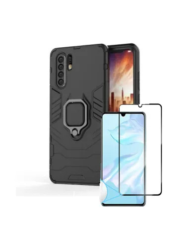 Kit Vidro Premium Full Cover + Capa Military  para Huawei P30