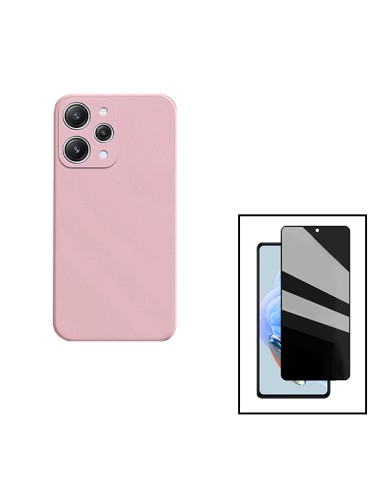 Kit Película de Vidro 5D Anti-Spy + Capa Silicone Líquido para Xiaomi Redmi 12 - Rosa