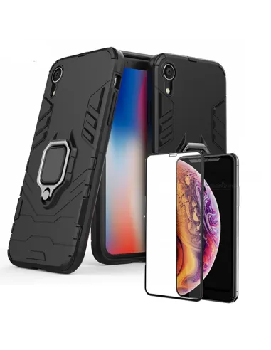 Kit Vidro Premium Full Cover + Capa Military  para iPhone XR