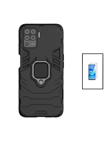 Kit Vidro Premium Full Cover + Capa Military  para Oppo A94 - Preto