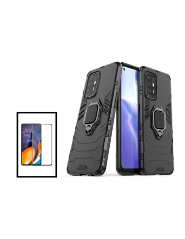 Kit Vidro Premium Full Cover + Capa Military  para Oppo F19 Pro+ 5G - Preto