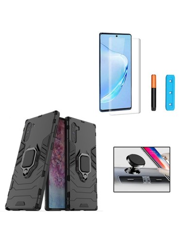 Kit Película de Vidro Nano Curved UV + Capa 3X1 Military Defender + Suporte Magnético de Carro para Samsung Galaxy Note 10