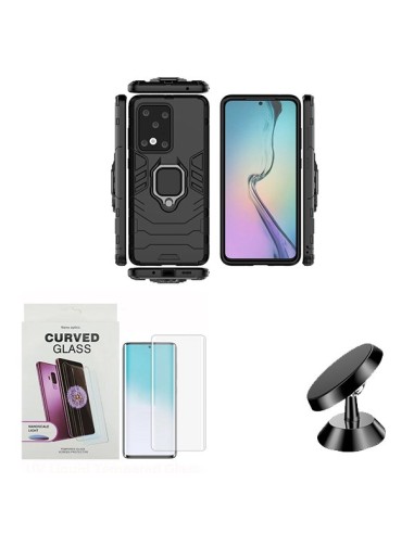 Kit Película de Vidro Nano Curved UV + Capa 3X1 Military Defender + Suporte Magnético de Carro para Samsung Galaxy S20