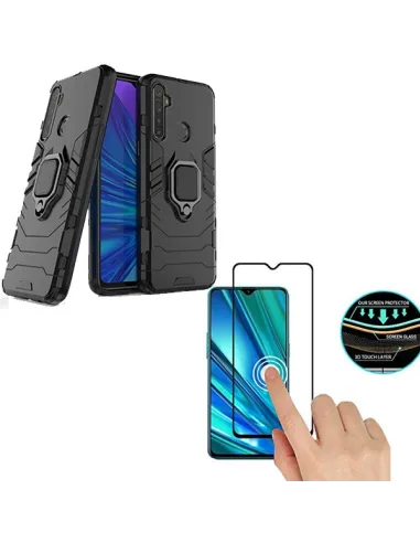 Kit Vidro Premium Full Cover + Capa Military  para Realme 5