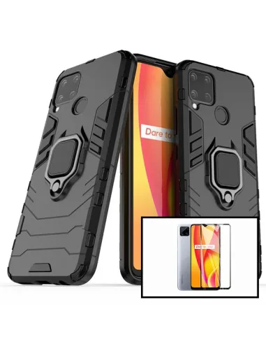 Kit Vidro Premium Full Cover + Capa Military  para Realme C15