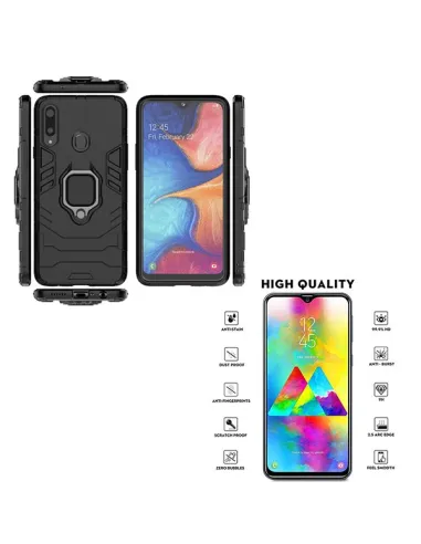 Kit Vidro Premium Full Cover + Capa Military  para Samsung Galaxy A20s