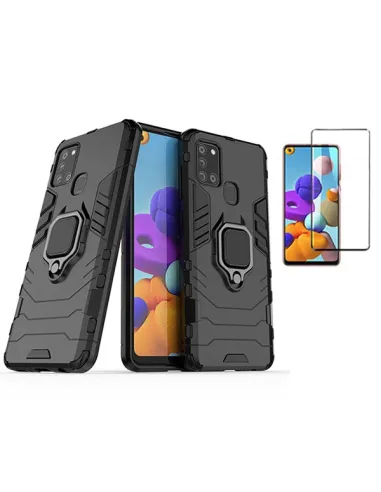 Kit Vidro Premium Full Cover + Capa Military  para Samsung Galaxy A21s