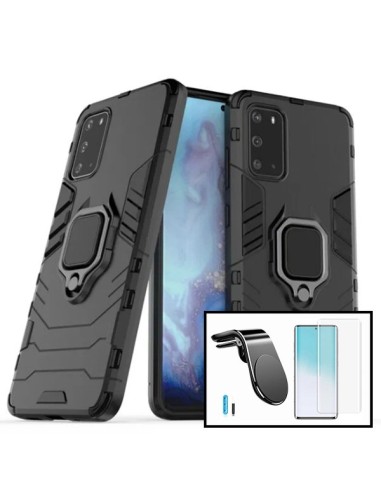 Kit Película de Vidro Nano Curved UV + Capa 3X1 Military Defender + Suporte Magnético L Safe Driving Carro para Samsung Galaxy S