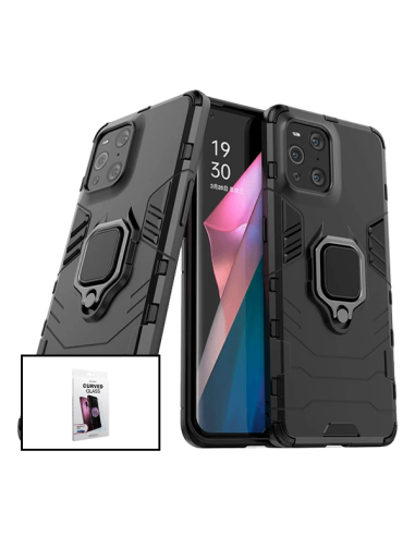 Kit Película de Vidro Nano Curved UV + Capa 3X1 Military Defender para Oppo Find X3