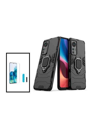 Kit Película de Vidro Nano Curved UV + Capa 3X1 Military Defender para Xiaomi 12 - Preto