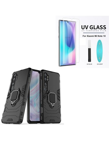 Kit Película de Vidro Nano Curved UV + Capa 3X1 Military Defender para Xiaomi Mi Note 10 Lite