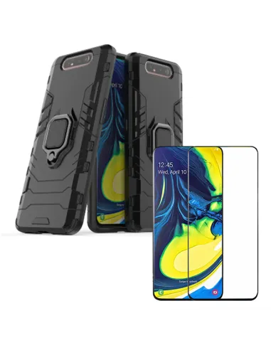 Kit Vidro Premium Full Cover + Capa Military  para Samsung Galaxy A80