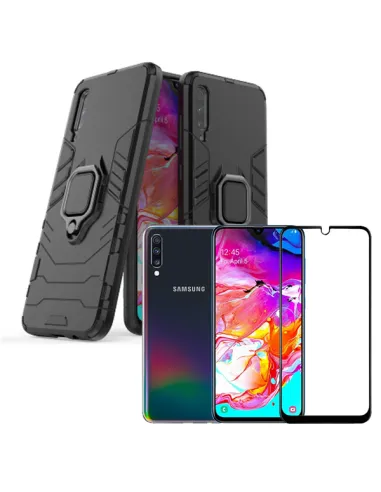 Kit Vidro Premium Full Cover + Capa Military  para Samsung Galaxy M40 / A60