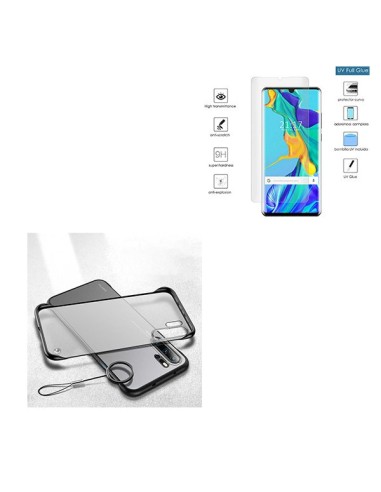 Kit Película de Vidro Nano Curved UV + Capa Naked Bumper + Suporte Magnético de Carro para Huawei P30 Pro - Preto