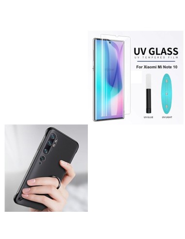 Kit Película de Vidro Nano Curved UV + Capa Naked Bumper + Suporte Magnético de Carro para Xiaomi Mi Note 10 Pro - Preto