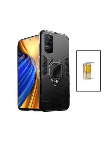 Kit Vidro Premium Full Cover + Capa Military  para Xiaomi Poco F4 5G - Preto