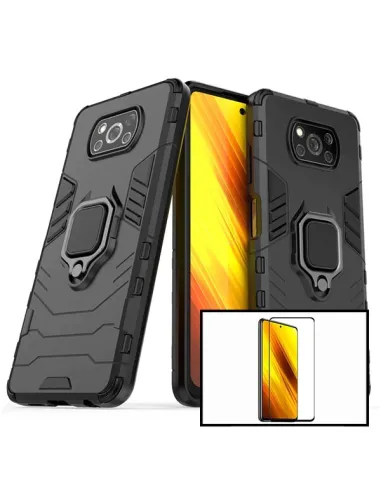 Kit Vidro Premium Full Cover + Capa Military  para Xiaomi Poco X3 NFC