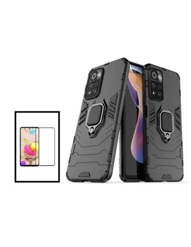 Kit Vidro Premium Full Cover + Capa Military  para Xiaomi Poco X4 NFC - Preto