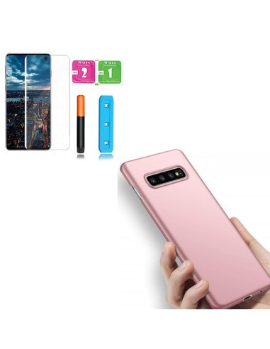 Kit Película de Vidro Nano Curved UV + Capa SlimShield Rosa para Samsung Galaxy S10 - Rosa