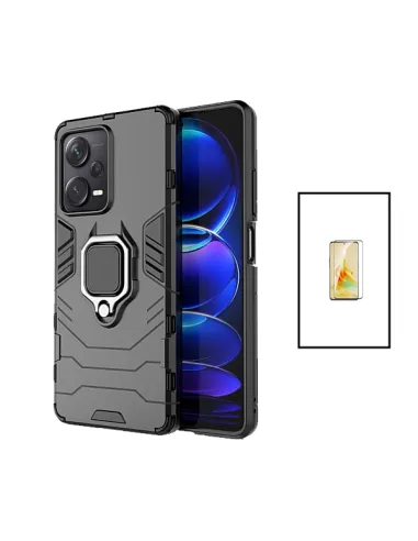 Kit Vidro Premium Full Cover + Capa Military  para Xiaomi Poco X5 - Preto