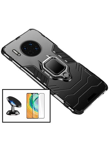 Kit Película de Vidro Temperado 5D Full Cover + Capa 3X1 Military Defender + Suporte Magnético de Carro para Huawei Mate 30