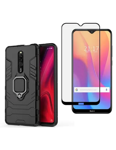 Kit Vidro Premium Full Cover + Capa Military  para Xiaomi Redmi 8a Pro