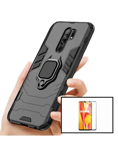 Kit Vidro Premium Full Cover + Capa Military  para Xiaomi Redmi 9