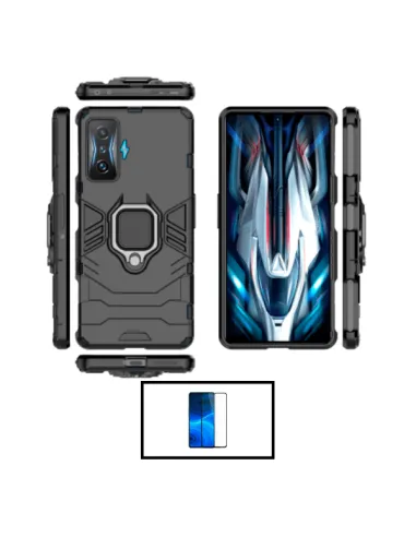 Kit Vidro Premium Full Cover + Capa Military  para Xiaomi Redmi K50 Gaming - Preto