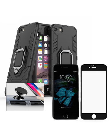 Kit Película de Vidro Temperado 5D Full Cover + Capa 3X1 Military Defender + Suporte Magnético de Carro para iPhone 5 / 5S / SE