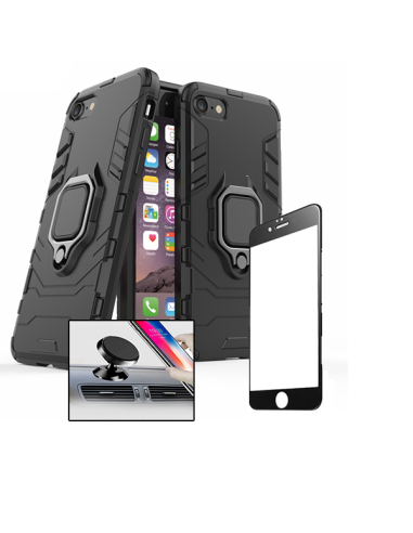 Kit Película de Vidro Temperado 5D Full Cover + Capa 3X1 Military Defender + Suporte Magnético de Carro para iPhone 7 / 8