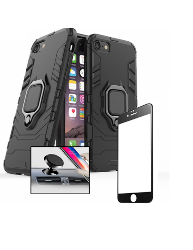 Kit Película de Vidro Temperado 5D Full Cover + Capa 3X1 Military Defender + Suporte Magnético de Carro para iPhone 7 Plus /8 Pl