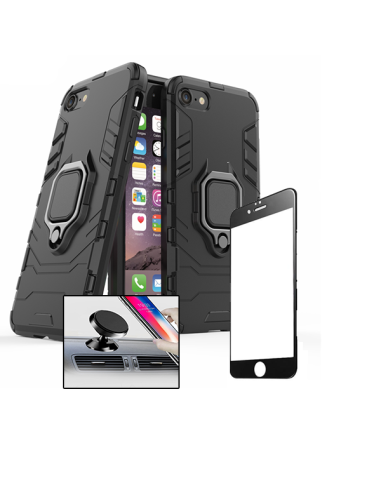 Kit Película de Vidro Temperado 5D Full Cover + Capa 3X1 Military Defender + Suporte Magnético de Carro para iPhone SE New 2020