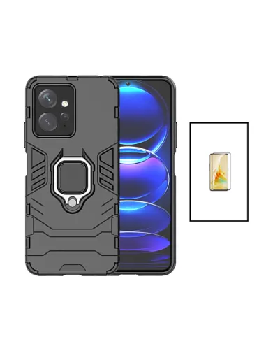 Kit Vidro Premium Full Cover + Capa Military  para Xiaomi Redmi Note 12 4G - Preto