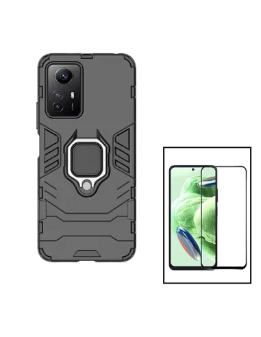 Kit Vidro Premium Full Cover + Capa Military  para Xiaomi Redmi Note 12S - Preto