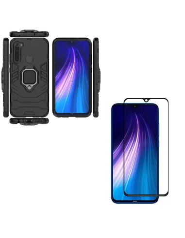 Kit Vidro Premium Full Cover + Capa Military  para Xiaomi Redmi Note 8