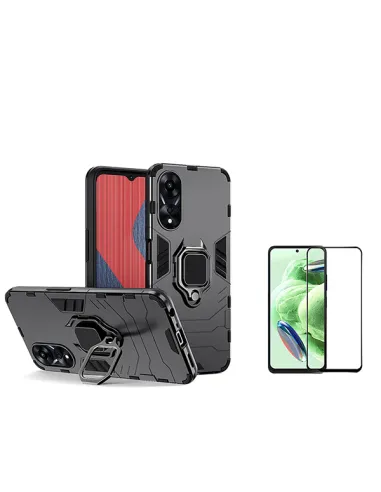 Kit Vidro Premium Full Cover + Capa Military   para Oppo A58 4G - Preto