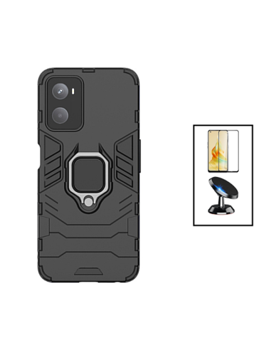 Kit Película de Vidro Temperado 5D Full Cover + Capa 3X1 Military Defender + Suporte Magnético de Carro para Oppo A76 - Preto